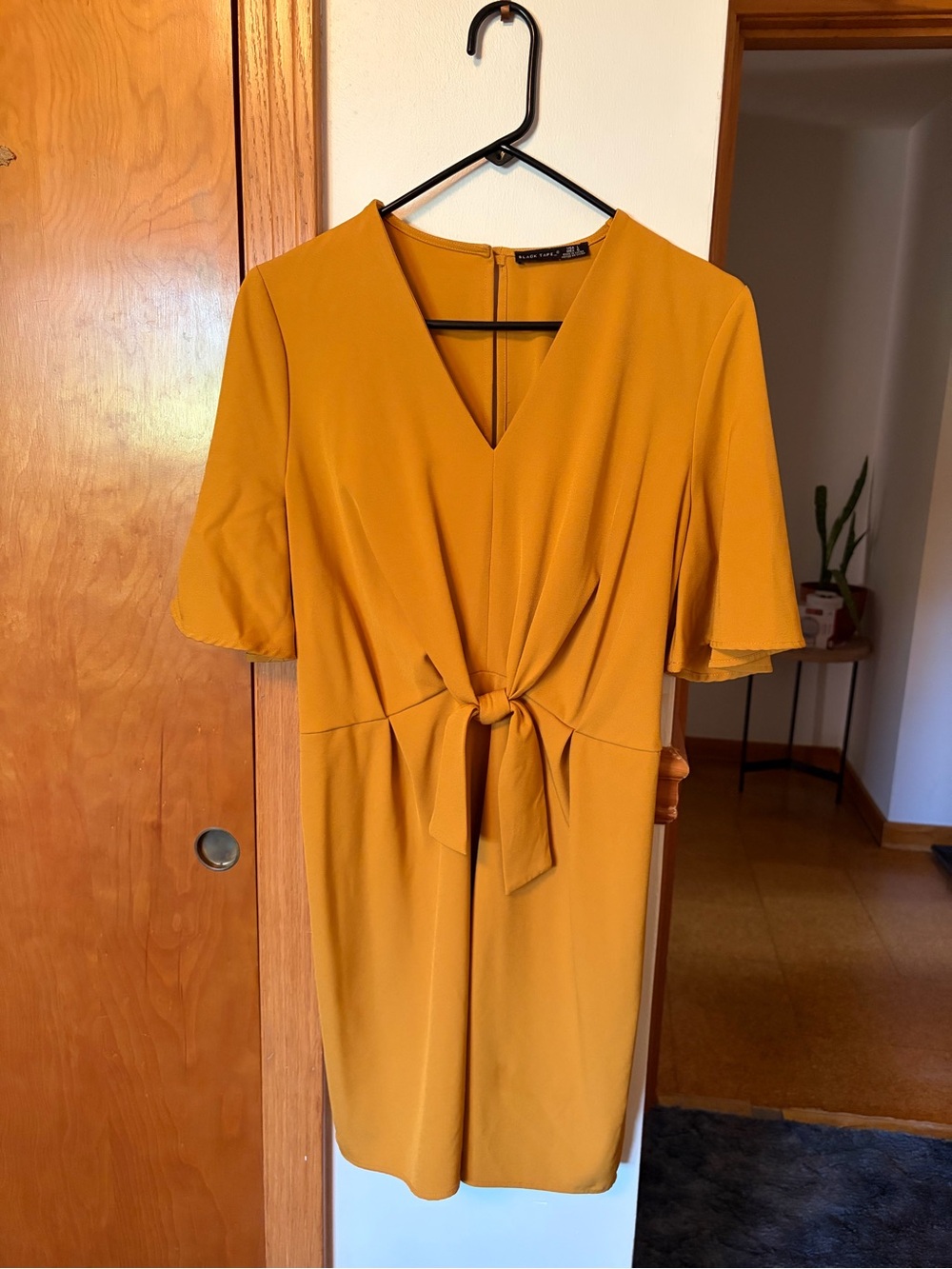 Black Tape_ Mustard Tie-Front Midi Dress